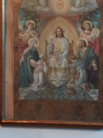 Antik  Ó osztrák német dombor nyomat Szentkép Jézus a mennyben keretben fali kép 38 X 22 cm