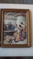 GERGELY IMRE(1868-1957)-festmény reprodukciója,díszes antikolt keretben-AZ OBSITOS KATONA TÖRTÉNETE.