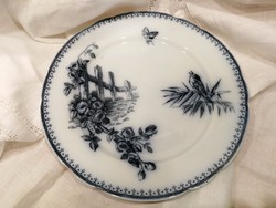 Antik, fajansz Malaga lepkés madaras virágos lapos tányér