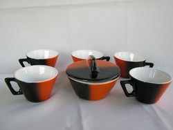 Gránit kerámia retro narancs-fekete kávés készlet