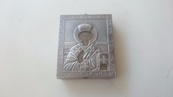 Ikon. Orosz 875 ös (84) ezüst borítású. Szent Miklós 