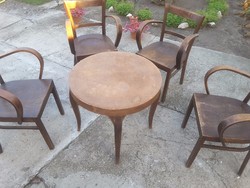 Art deco asztal, 4 db art deco szék ( hajlított karfa)