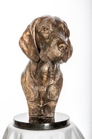 Wire-haired Hungarian Vizsla bust bronze statue