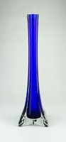 0P357 Régi kék fújt üveg szálváza 30 cm