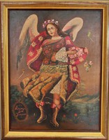 Csodálatos olaj, vászon festmény Peruból, Jerudiel arkangyal
