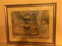 Still life by Séday Mária, retro painting in gallery, gilded frame