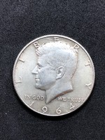 Half dollár D Kennedy 1964 USA, ingyenes szállítás (Mo.)