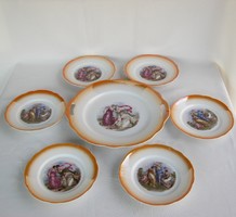 Zsolnay porcelán jelenetes süteményes tányér készlet 