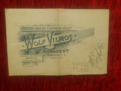Wolf Vilmos Hentes-áru-és Cemege-üzlet - 1897 - számla