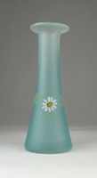0P452 Régi festett virágdíszes kisméretű üveg váza