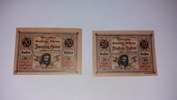 20-50 Heller, Ausztria 1920, december 31, 2 db hajtatlan UNC szükségpénz !