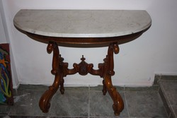 Márványlapos kézzel faragott antik konzol asztal