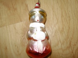 Ritka antik üveg karácsonyfadísz Szőke copfos,téli ruhás kislány
