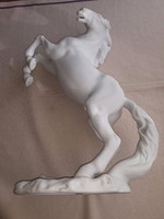 Porcelán, art deco, ágaskodó nagyméretű ló 38 cm