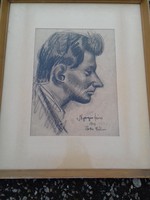 Nyergesi János férfi portré szénrajz keretezve