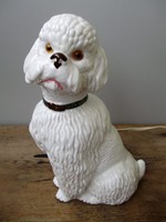 Ritka retro porcelán uszkár, kutya alakú,világító szemű éjjeli lámpa