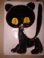 iparművészeti kerámiacica kerámia macska fekete cica falikép