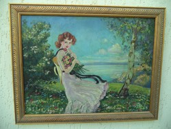 Lány a Balaton partján Olaj vászon 1 ft-Ról Illencz Lipót festmény