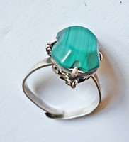 Adjustable size malachite stone 925 ring