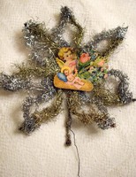 Antik kézi készítésű különleges karácsonyfa csúcsdísz csillag , Kis Jézus