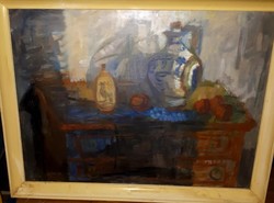Göllner Miklós: Csendélet-enteriőr olaj vászon képcsarnokos festmény