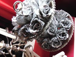 6 db ezüst csillámos csiptetős romantikus rózsa karácsonyfadísz 