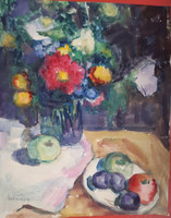 Szilvásy Margit Sajókaja1898-Budapest1977: Virágok és gyümölcsök mérete:35,5cmX29cm