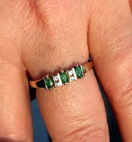 14K arany valódi smaragd gyémánt gyűrű