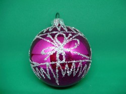 Régi,retró  ritka rózsaszín festett üveg karácsonyfadísz gömb