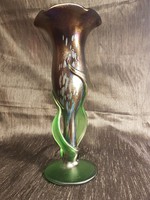 Wonderful blown art nouveau iridescent flower-shaped glass vase