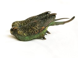 Antik bécsi bronz papagáj páros, festett, tömör bronz Franz Bergmann ?