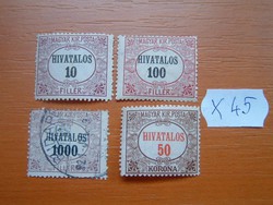 10+100+1000 FILLÉR 50 KORONA 4 DB HIVATALOS X45