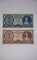 1 Milliárd Pengő Milpengő 1946-os , 2 db , szép bankjegyek !