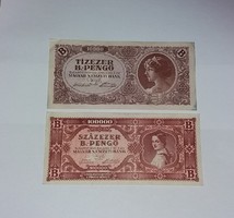 Tizezer,- Százezer  B.-Pengő 1946-os, 2 db szép bankjegyek !