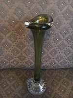 Szálvirág design üveg váza, oliva színű
