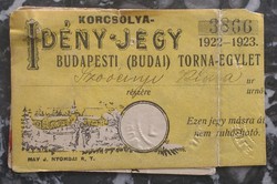 Korcsolya Idény-jegy - Budapesti (Budai) Torna-egylet - 1922-1923
