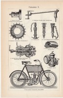 Kerékpár, bicikli, motorbicikli, egyszínű nyomat 1905, német nyelvű, motor, Corona, Gritzners, régi