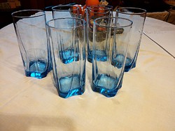 6 db-os csodaszép kék üdítős vastag üveg pohár