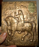 Szent István bronz v. réz lovasszobra - szignózott JJ falikép