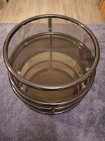 Mid century design csővázas kör üveg, tükör asztal