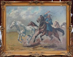 Király B. Gy: Csikós vágtató lovakkal
