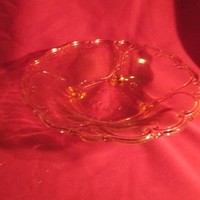 Z02  Borostyán sárga 26 cm es mintás üveg tál lábakon álló
