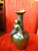 Zsolnay eozin váza  oldalán egy hölggyel  23 cm ,pajzspecséttel