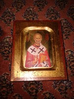 Görög Szent Miklós ? ikon aranyozással, szakrális fali kép