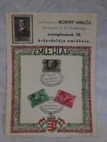 Horthy Miklós kormányzásának 20. évének emlékére, eredeti emléklap! 1940.03.01.