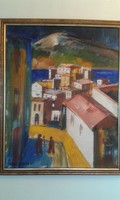 Aba-Novák jelzéssel, olaj festmény, tájkép, Olasz falu