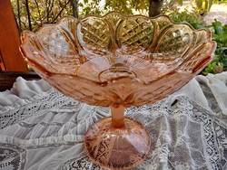 Antik rózsaszín üveg talpas tál