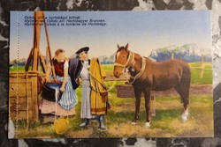 Csikós idill a hortobágyi kútnál - 1920-as évek - képeslap