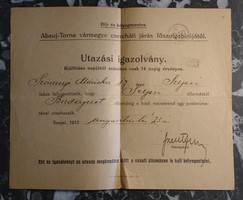 I. Világháború - Utazási igazolvány - Szepsi-Budapest - 1915 - Hadi menetrend postavonatával