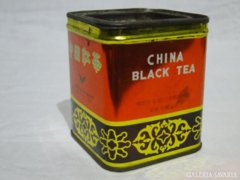 0500 Antik kínai fekete teás fémdoboz pléh doboz